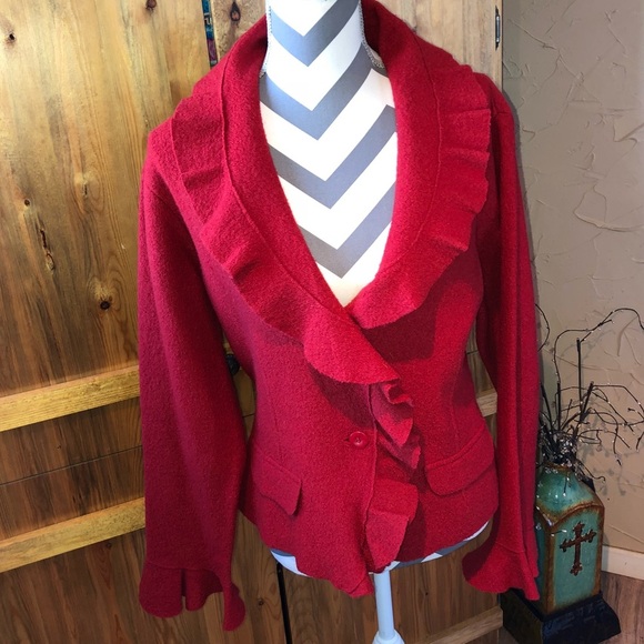 🔥 Gorgeous Red Coldwater Creek 100% Wool Jacket - Picture 1 of 7